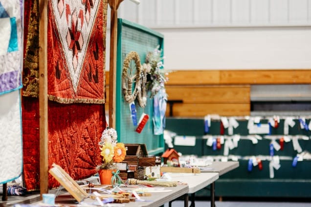 Quilt and handmade crafts on display at Highland County Fair in Monterey, Virginia